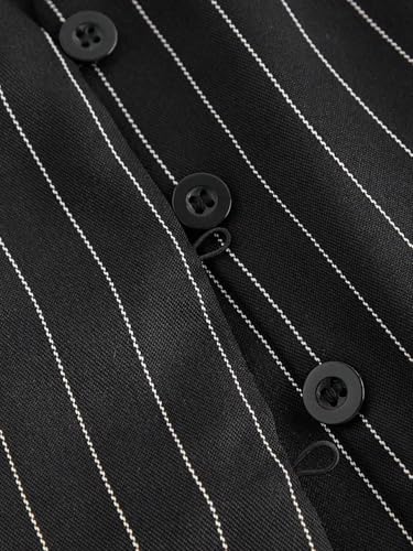 Image of MOD V-Neck Sleeveless Side Tie Waist Straight Pants Black Striped Suit Set,Back To School Preppy Tops 2pcs
