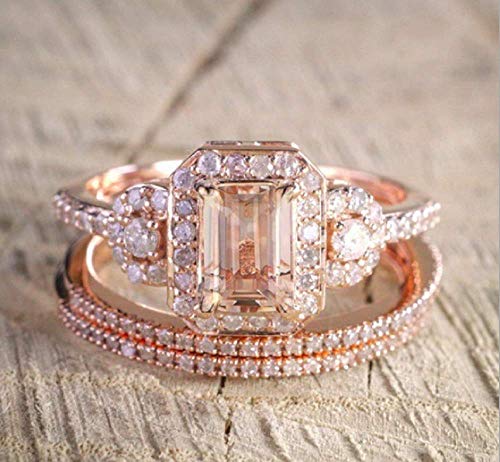 Gorgeous 18K Rose Gold Filled Morganite Ring Engagement Bridal Women Jewelry Set Size 6-10 (Size 8)4