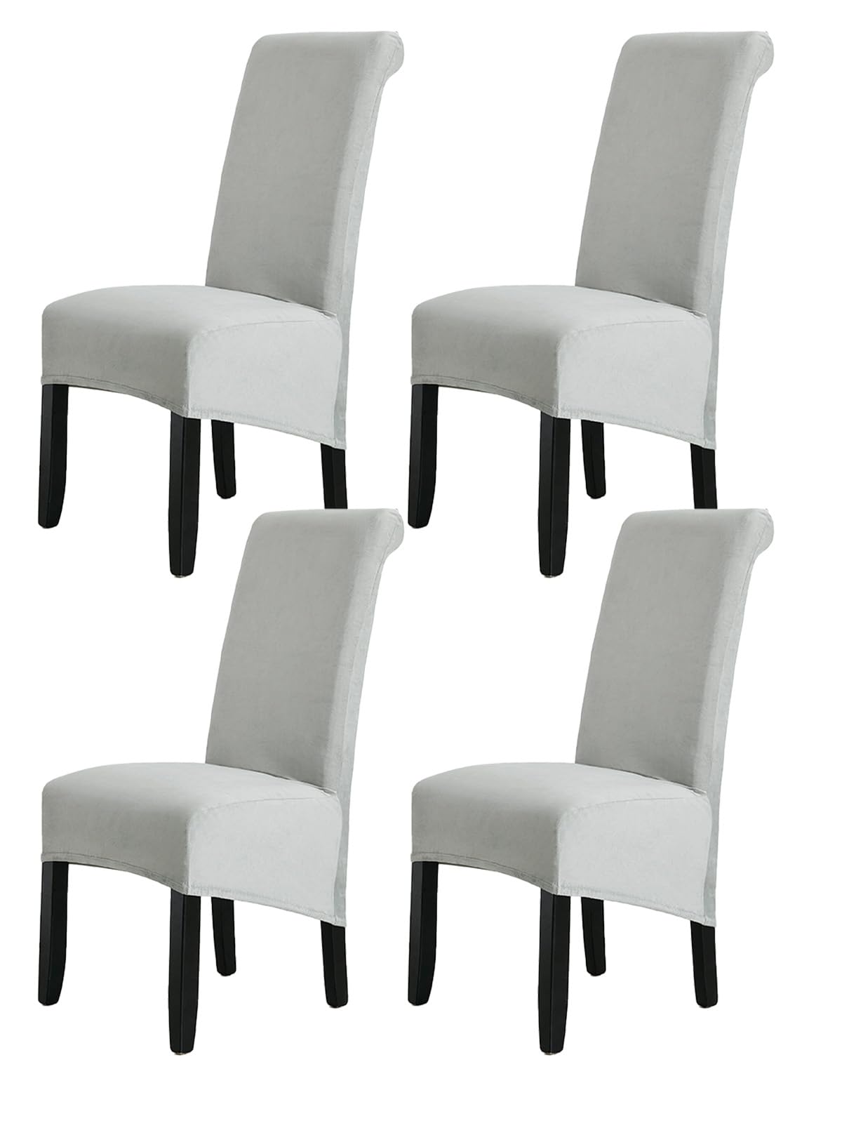 LANSHENG Samt Stuhlhussen 4er Set, Abnehmbare Waschbar Stuhlbezug, Stretch Stuhlhussen für Esszimmerstühle Haus Küche Restaurant (Hellgrau, 4er Set)