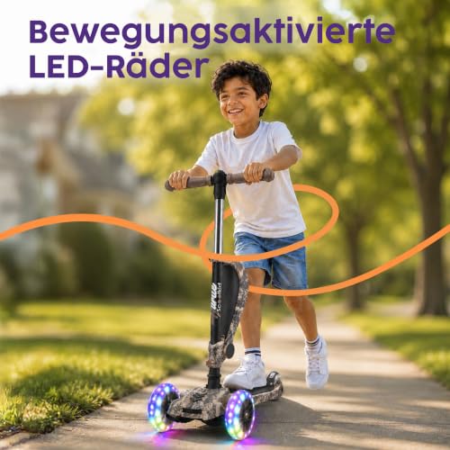 Image of Hurtle 3-Wheeled Scooter for Kids - Wheel LED Lights, Adjustable Lean-to-Steer Handlebar, and Foldable Seat - Sit or Stand Ride with Brake for Boys and Girls Ages 1-14 Years Old