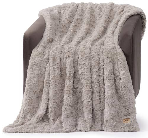 UGG Adalee Faux Fur Throw Blanket Luxury Lightweight Cozy Soft Throw for Couch Bed or Chair Hypoallergenic Machine Washable Double-Sided Fluffy Blanket Home Decor, 50-inch x 70-inch, Oyster Brown