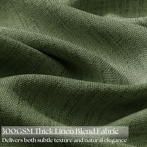 Image of 90 Inch Length 2 Panels Olive Green Linen Curtains for Living Room | Semi Sheer, Grommet Drapes, Thick Linen, Privacy, Boho, Farmhouse, Window Curtain for Bedroom, Office, Sliding Door, 52x90