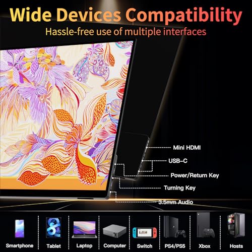 Image of 15.6''Portable Monitor for latop ,2K FHD 60HZ Laptop Monitor Screen,USB-C and HDMI Inputs, Ultra-Slim IPS Panel with HDR and Premium Smart Cover & Speakers for Laptop,PC,Phone,PS4 /5,Switch,Mac,Xbox