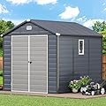YITAHOME 8x9FT Resin Storage Unit sans Flooring, All-Weather Plastic Shed with Window, Vents and Secured Doors, Outdoor Plastic Tool Cabin for Poolside, Lawn, Backyard, Patio, Dark Gray