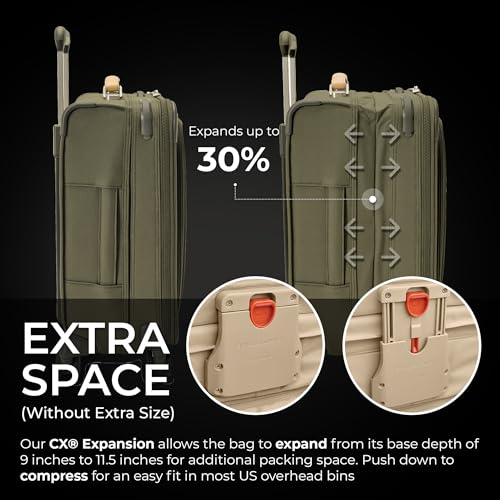 Image of Briggs & Riley 21 inch Global Carry On Expandable Spinner - Luggage for International Travel, Suitcases with Wheels, Softside Rolling Bag for Men & Women, Self-Repairing Zipper- Baseline Collection, Olive