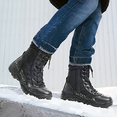 NORTIV 8 Men's Military Tactical Work Boots Side Zipper Leather Motorcycle Combat Boots Trooper(6-8 Inches)4