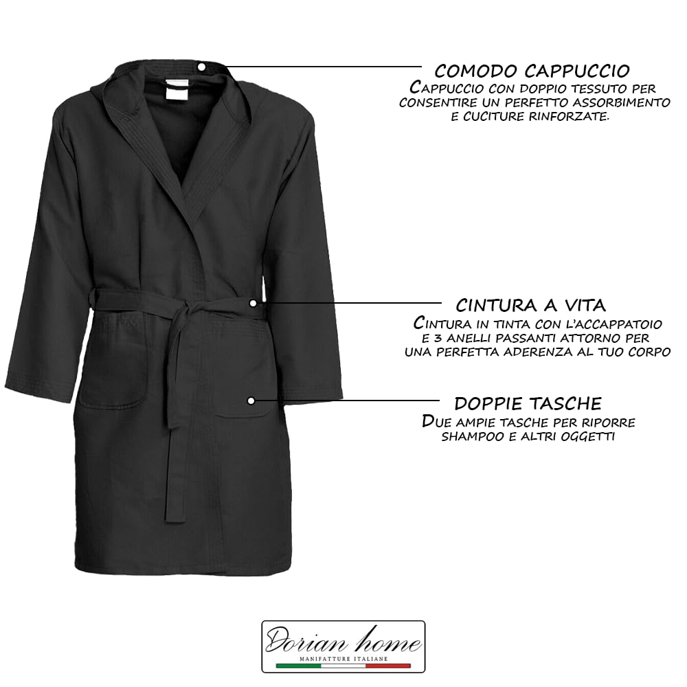 Dorian Home Accappatoio In Microfibra Uomo Donna Unisex Con Pratiche Tasche e Cappuccio - 19 Colori Disponibili - No Stiro