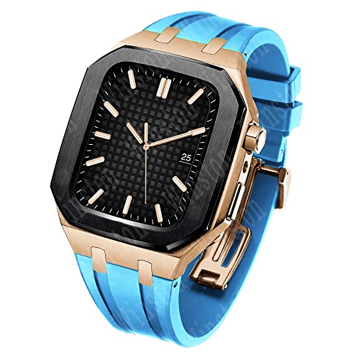 CNHKAU アップルウォッチバンドModキット用の高級ケースモディフィケーションセット 42mm 44mm IWatch Series 3 2 1 用ラバーストラップコレア付きメタルスチールケース