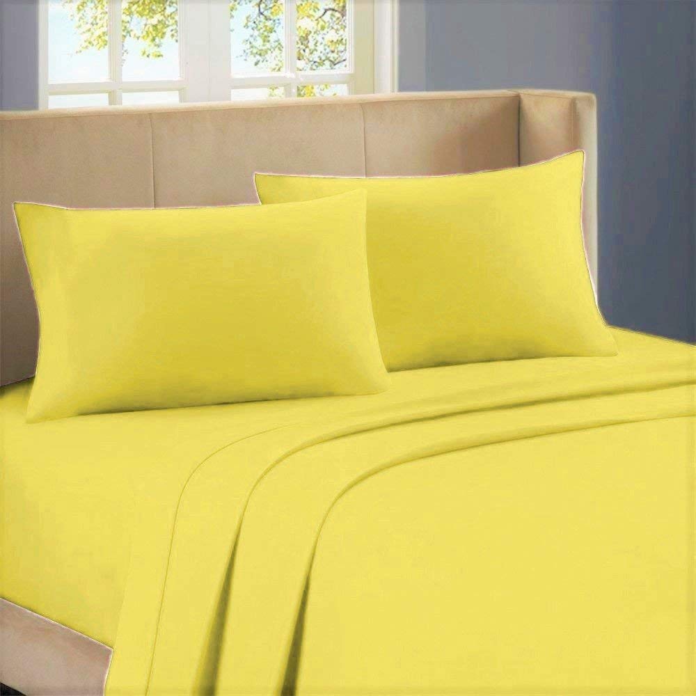 ABP COLLECTION Super Soft Easy Care Pure Cotton 800 Thread Count 3 Piece Set with 15" Deep Pockets (1 Piece Fitted Sheet and 2 Pillow Cover) King, Yellow