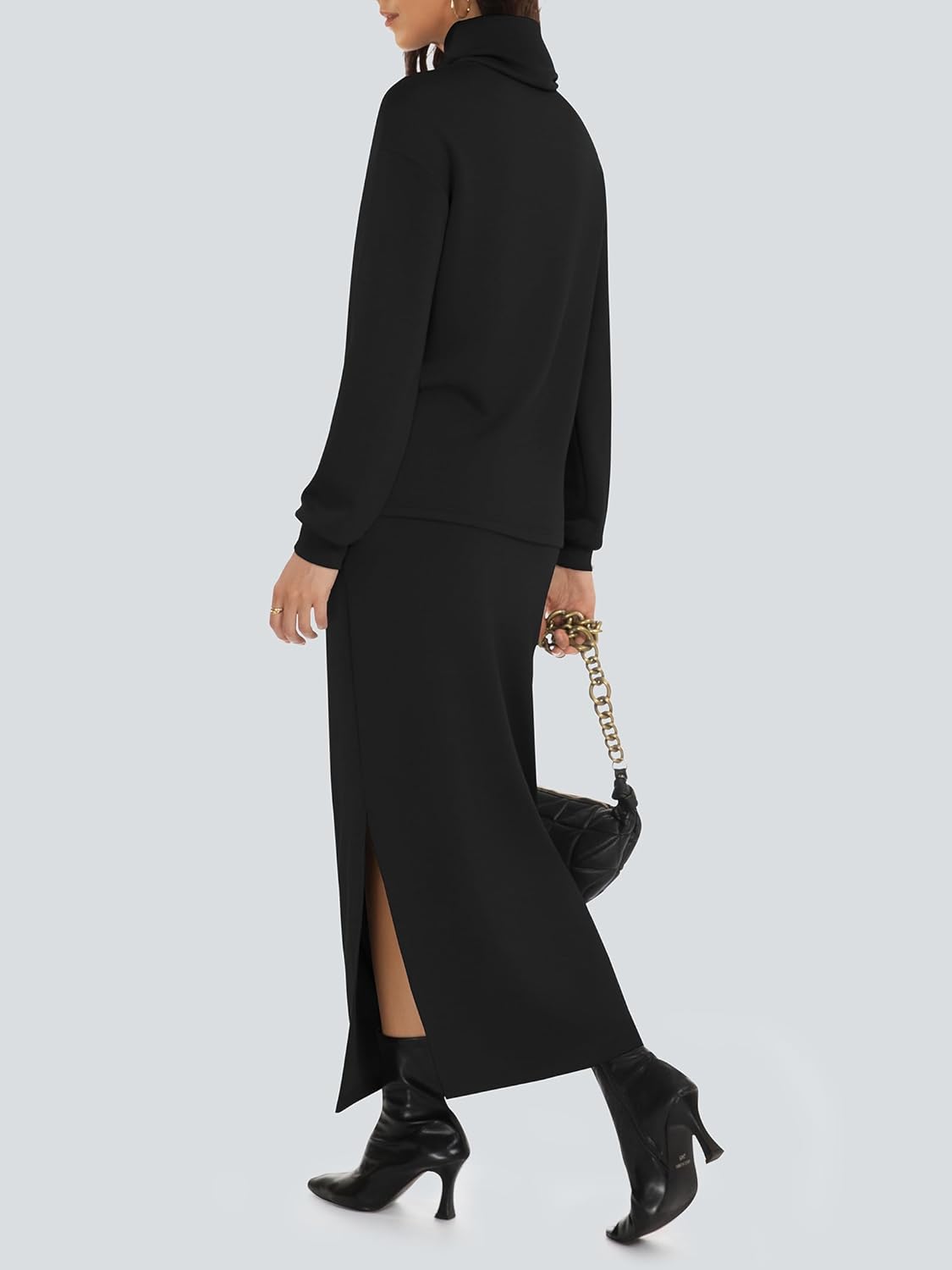 Casly Lamiit Women's 2 Piece Skirt Set Turtleneck Tops Long Skirt Matching Outfits with Pockets Fall Loungewear - Image 3