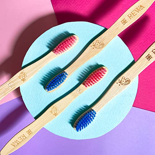 Rewa Kids Kawaii Unicorn L Children Bamboo Toothbrushes L Organic Compostable Natural Ayurvedic L Pack-4 L Soft Bristles Bpa Free Pink (Sassy) & Blue (Shiny). #TOP6