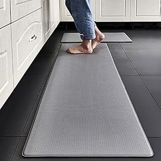 Kitchen Floor Mat 44x150cm Anti Fatigue Kitchen Rugs Mats Non Slip Standing Mat Area Rugs Waterproof Leather Oil Resistant Floor Mats for Kitchen,Office (Grey)