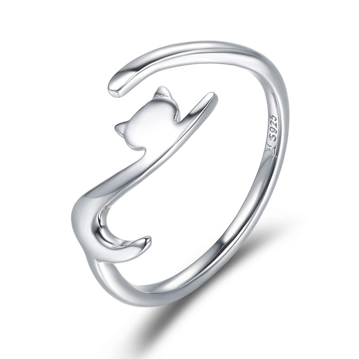 VINWOSSilver Cat Animal Rings for Women 925 Sterling Silver Kitty Adjustment Rings Jewelry Mother¡¯S Day Gifts for Her