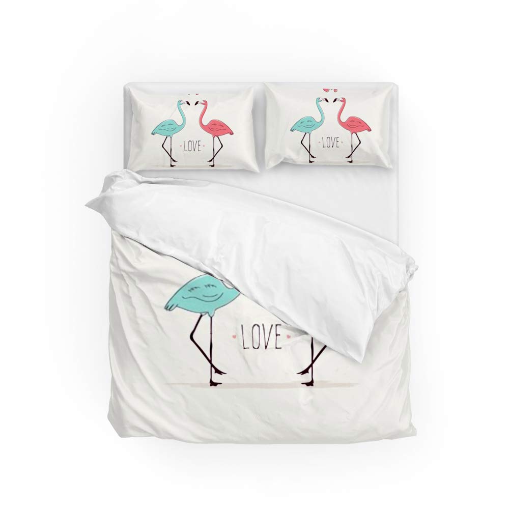 Housse de couette flamant rose rose lit 2 places avec taies oreiller polyester Queen