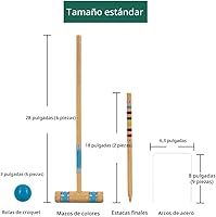 Vista 4 de ApudArmis Juego de Croquet para Seis Jugadores con Mazos de Madera de Goma Premium de 28 Pulgadas, Pelota de Colores, Arcos, Estacas – Juego