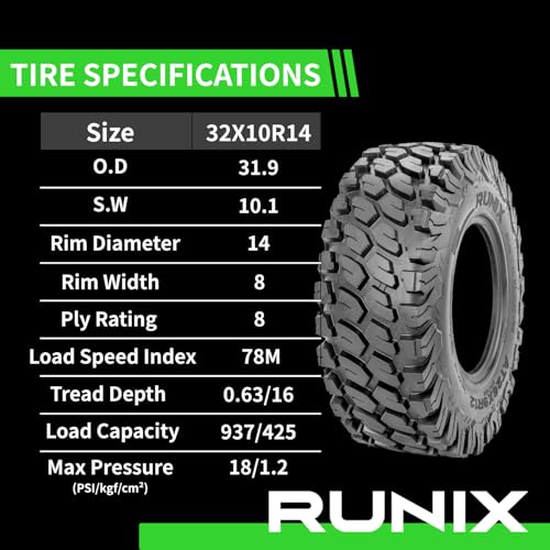 Image of RUNIX UTV SxS Radial Tires, RUNIX TerraVance, 32X10R14, 32X10-14, 8PR, Radial Tire, Set of 4, All Terrain, Tubeless