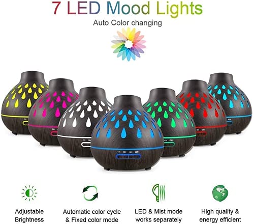 Aroma Diffuser Auto Shut Off, 500ml Essential Oil Diffuser with Diamond-Shaped Design, 3 Timer Setting, Diffuser for Essential Oils with Great Mist - Whisper Quiet(Brown)