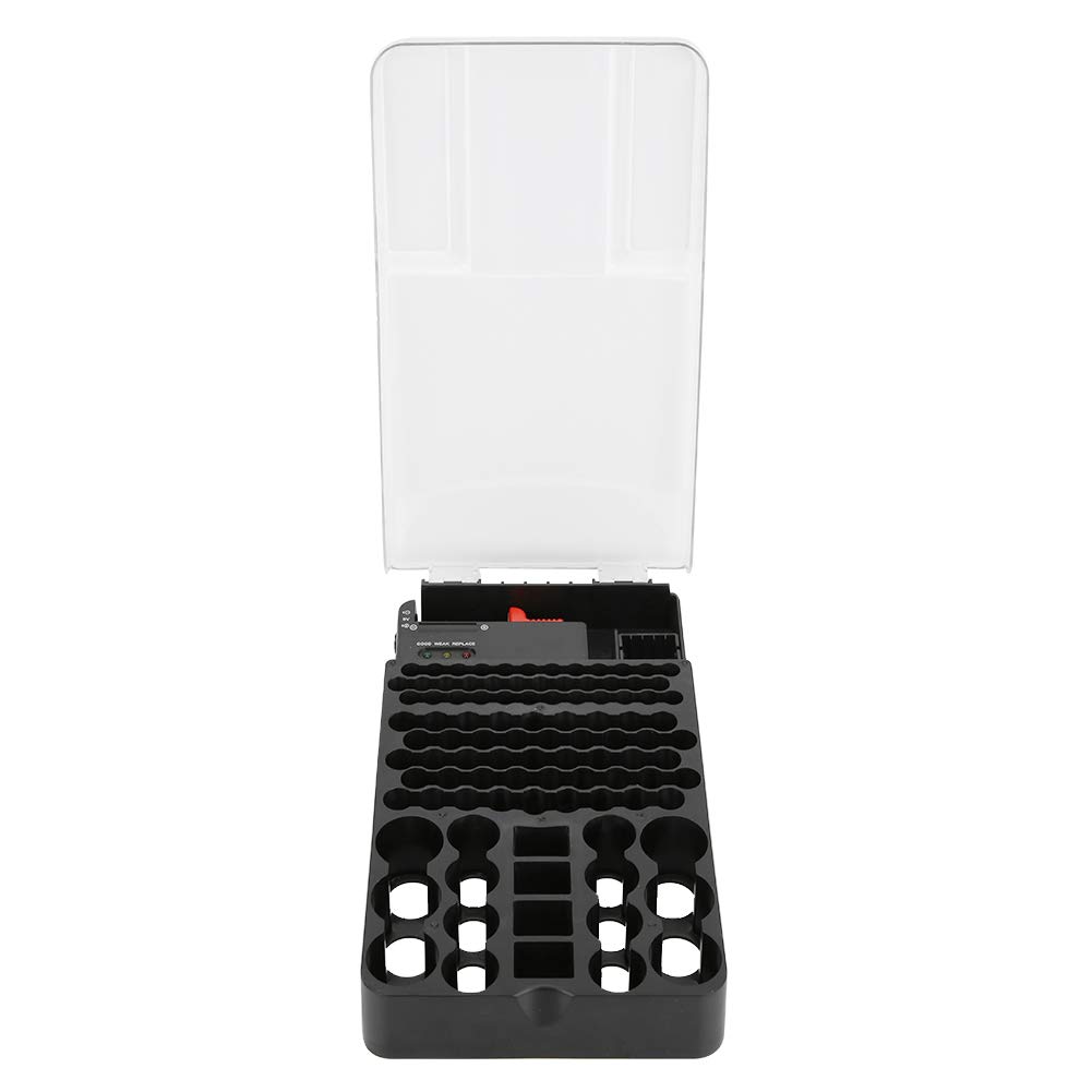 Conteneur en matériau ABS Transparent – ​​Mallette de Rangement multifonctionnelle à 104 Compartiments et Organisateur avec testeur de Batterie intégré – Indicateur d'état à 3