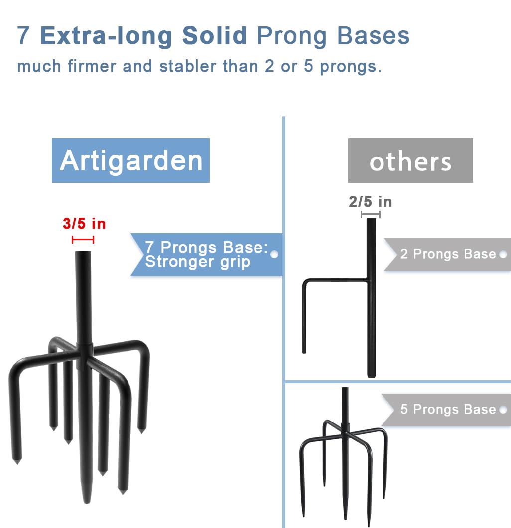Artigarden 76 inch Outdoor Shepherd Hook with 5 Prong Base (2 Packs), Adjustable Heavy Duty Garden Hanging Stake for Bird Feeder Solar Light Plant Hanger Wedding Decor, Matte Black