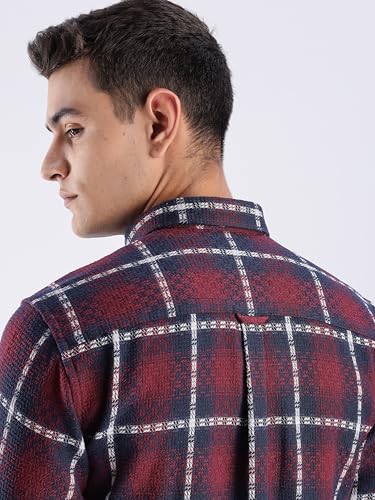 Image of TURMS Men's Casual Checks Shirts, Odor Control, Moisture Wicking, Button Down Collar, Cool Tech Cotton Fabric, Tailored Fit, Full Sleeve