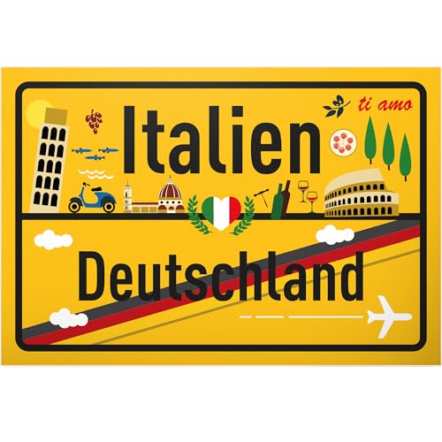 DankeDir! Italien Deutschland Ortsschild - Kunststoff Schild 30 x 20 cm - Geschenk Idee Gutschein Reise Urlaub Reisegutschein Männer & Frauen Geldgeschenk Abschiedskarte Geschenkidee Deko Karte