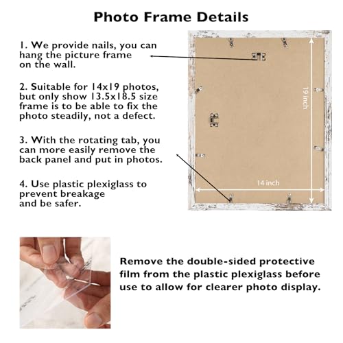 Image of JCJMY 14x19 Picture Frame Black for Poster Photo Picture, Horizontal and Vertical Formats for Wall Hanging, 14 x 19 Wall Gallery Poster Photo Frame with Shatter Resistant Plexiglass,Rustic White