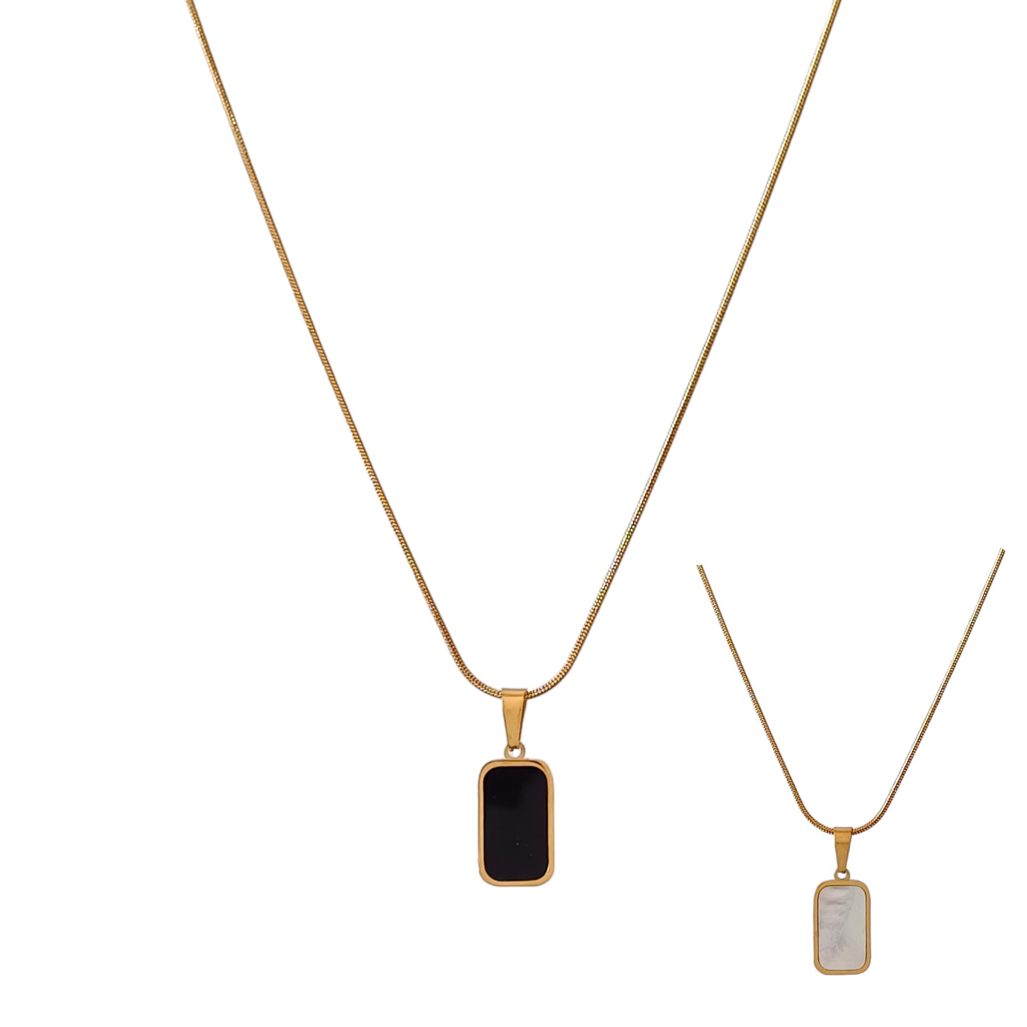 Double Sided Anti Tarnish Gold Plated Stainless Steel Necklace Chain, Black & White Square Pendant Neckpiece Jewellery, Gifts for Women and Girls | Valentine Gift For Girlfriend