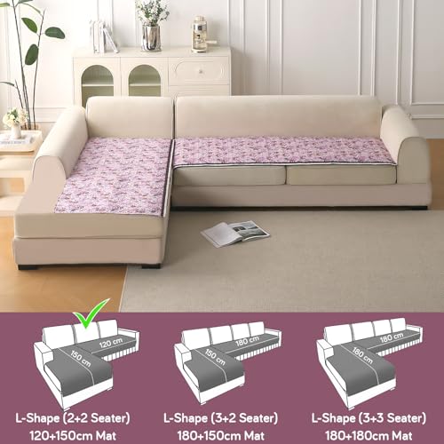Image of HOKIPO 'Florentina Series' Foam Filled Holland Velvet L Shape (2+2 Seater) Sofa Cover Seat Mat with Anti-Slip Backing, Peony Lavender (IN-879+880-V6)