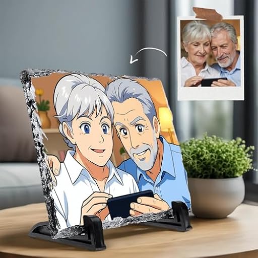 FELIZ TECNO Marco piedra de Fotos.Recuerdo Original. Regalo Personalizado con Foto-El estilo de Los Anime clásico (generado por IA).Cuatro Formas. (Anime clásico, 19 x 14 cm (±1 cm)) | Ya disponible en tu tienda friki favorita! En mundofriki.es!