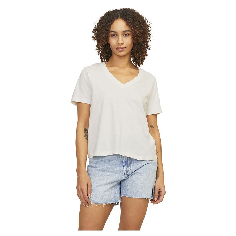 Jjxx Women's Cream-Coloured Jack & Jones Jxannie Reg Vneck Ss Tee Jrs, Large