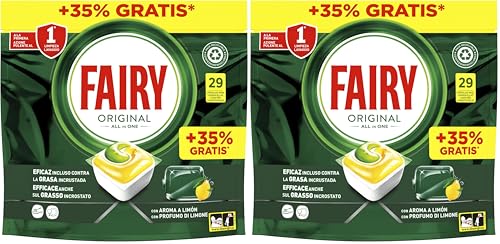 Fairy Original Todo En Uno Cápsulas De Lavavajillas, Limón, 29 Cápsulas, Efectivas Incluso En La Grasa Reseca (Paquete de 2)