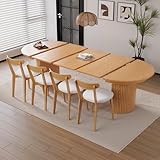 AH AXIOS HMOE 45" to 105" Expandable Dining Table Set, Wood Extendable Kitchen Table, Space-Saving Furniture for Dinner Party Family Gathering (Light Brown, Table + 4 Chair)