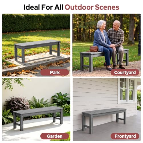 Image of Psilvam 47 inch HDPE Outdoor Bench for 2-Person, 700 LBS Capacity, Light Grey