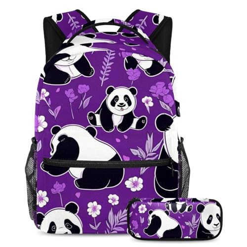 Ensemble de 2 cartables panda mignon sur violet pour ados