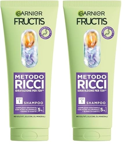 Garnier Fructis Shampoo Idratante, Per Capelli Ricci Definiti, Idratati e Morbidi, Arricchito con Acido Ialuronico e Burro di Karité, Metodo Ricci, 200 ml (Confezione da 2)