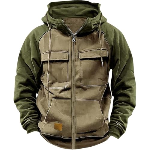 Men Full Zip Sweatshirt Oversized Zip Up Hoodies with Cargo Pockets Fall Casual Hooded Jacket Coat Pullover Sweater