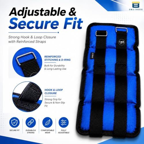 Image of Btag Solid Neoprene Ankle & Wrist Weights (0.750 kg x 2 Pcs) | Adjustable Strap | Unisex Leg & Arm Weight Cuffs for Gym, Workout & Training (Blue)