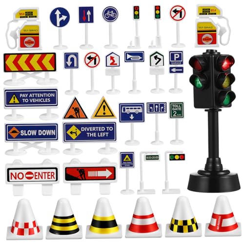 Mobestech 56個 点 用交通標識おもちゃ 道路標識モデル 信号機 模擬遊び 知育 ルール学習 友達と共有可能 教室教材 交通テーマパーティーデコレ