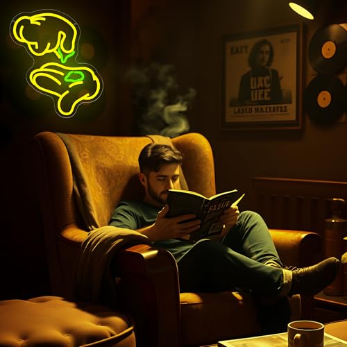 Image of Weed Neon Signs for Wall Decor Green Leaf Neon Light Hand Neon Light Sign Weed Wall Decor Dimmable LED Wall Art for Man Cave Bedroom Hotel Shop Bar Garage Decor Gifts for Men,Size 13.8 * 12.7in(P025)
