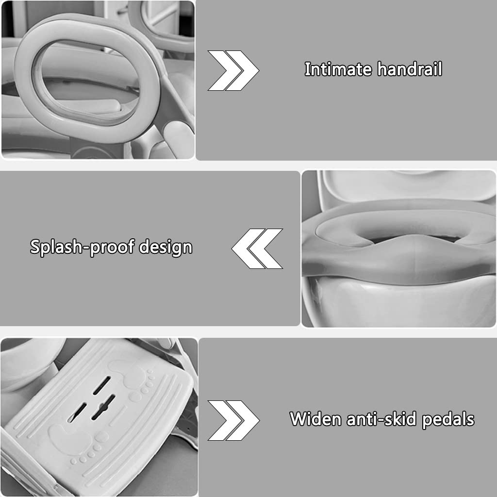 Aseo Escalera Asiento WC Casa Ajustable Asiento De Inodoro con Escalera para Niños Y Niñas, Plegable Y Estable Reductor WC con Escalera con Cojín De PU, Cargar Los Portes 75kg