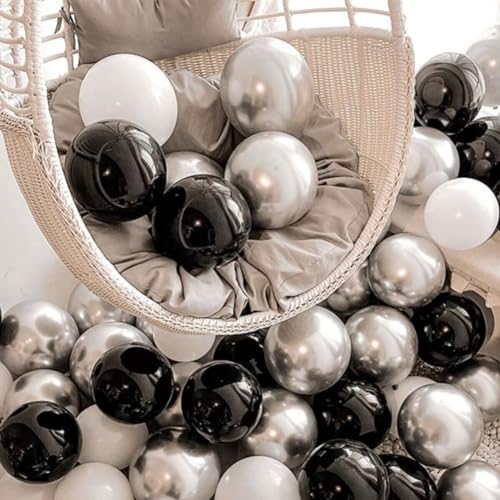 Image of 200 Pack Black White and Silver Balloons 5 Inch Latex Black White Metallic Silver Bulk Small Balloon Arch Garland Kit for Birthday Wedding Bridal Baby Shower Supplies Graduation Party Decorations