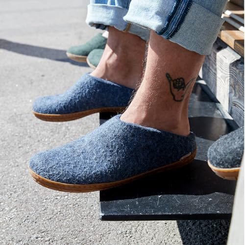 Image of Glerups 100% quality wool mix Slipper with rubber sole - Unisex Slip-on