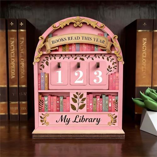 Books Read This Year Counter Wooden Sign Reading Tracker for Home Library Decor Book Lover Gift for Librarian Reader Teacher Bookshelf Decor Wall Art (S3)