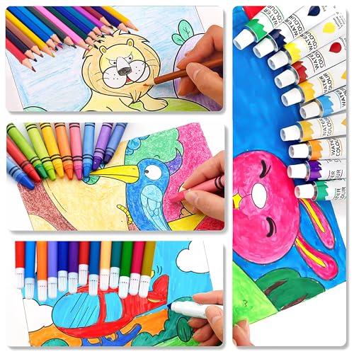 Image of VGRASSP 145 Pcs Space Theme Painting & Drawing Art Kit Toy for Kids - Portable School Stationery Set with Color Sticks, Watercolors, Color Pencils, Sketch Pens & Craft Supplies