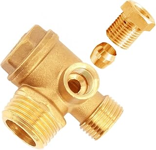 Uenede Solid Brass 3-Port Air Compressor Check Valve M10*1 x G3/8" x G1/2" Male Female Threaded Tube Connector Non-Return Valve