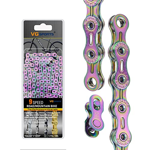 VG SPORTS Cadena de bicicleta de velocidad 6/7/8/9/10/11, cadena de bicicleta ligera de media hueca, para bicicleta de montaña, bicicleta de carretera, 1/2 × 11/128 pulgadas, 116 enlaces