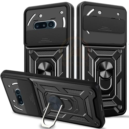 Image of Armor Bumper Back Cover Case for Nothing Phone 3A 5G Rotating Camera Cover, Ring Holder & Kickstand | Heavy Duty & 360 Degree Protection Nothing Phone 3A 5G Back Cover (Black)