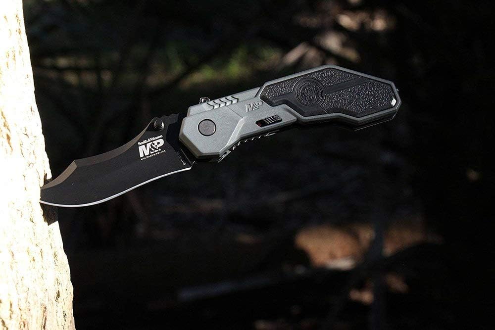 Smith & Wesson M&P SWMP1B 7.1in High Carbon S.S. Folding Knife with 2.9in Clip Point Blade and Aluminum Handle for Tactical, Survival and EDC