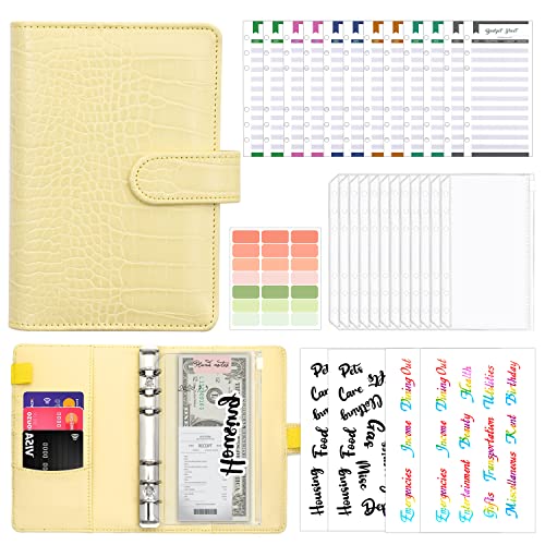 Budget Planner A6 Budget Binder, Finanzplaner, PU Leder Ringbuch Budgetplaner Geld Organizer Zubehör, Geldumschläge Umschlagmethode, Sparbuch mit Folie für butgetplaner, Geld sparen Mappe Set Cover