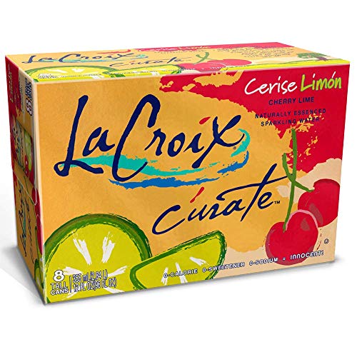 LaCroix Cúrate Cerise Limon Sparkling Water, Cherry Lime, 12oz Slim Cans, 8 Pack